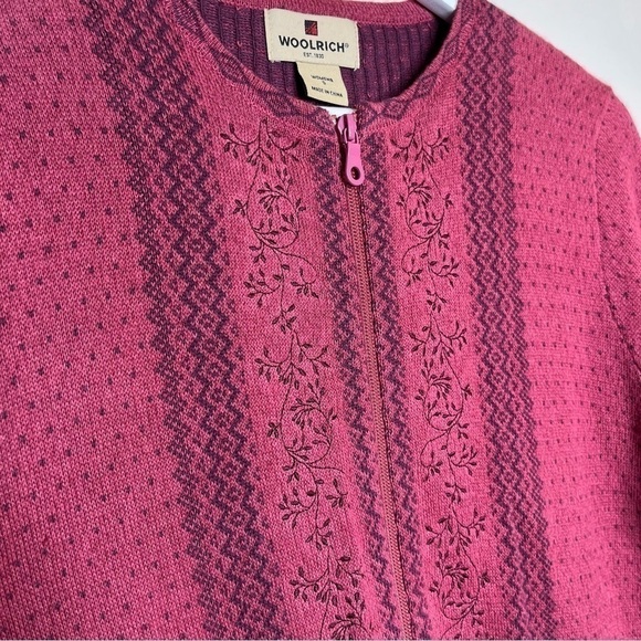 Woolrich‎ Women’s Full Zip Long Sleeve Dotted Pattern Sweater in Pink Size Small - Picture 4 of 10
